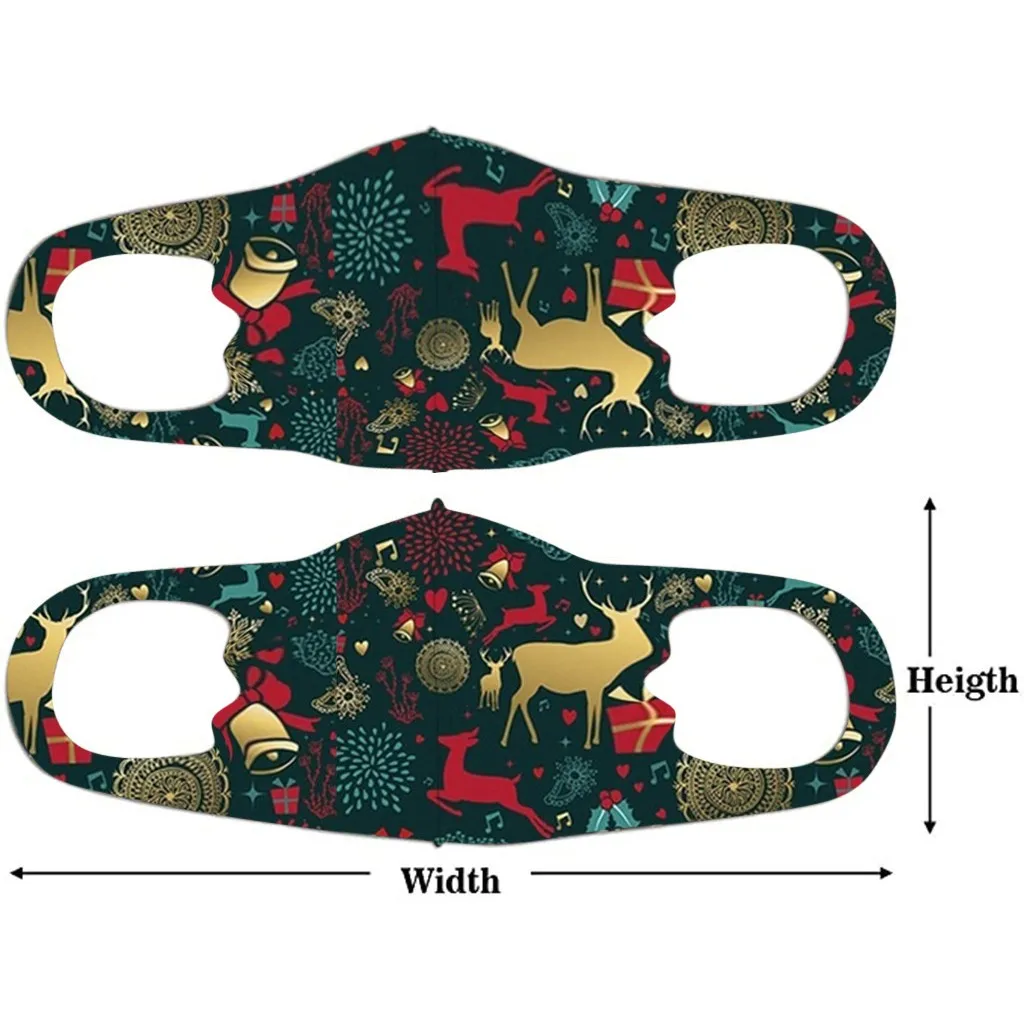 

5pc Adult Christmas Printing Face Mask Washable Mouth Fabric Facial Mask For Protection Reusable Santa Earloop Mouth Caps