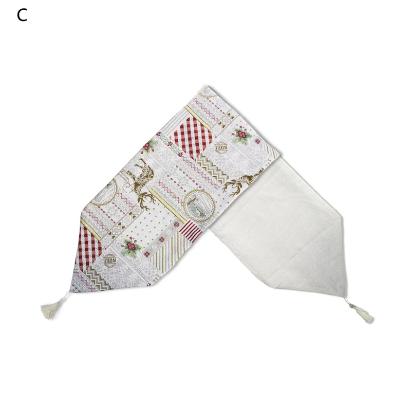 Тканевая скатерть 35*200 см с вышивкой в виде снеговика и лося Рождественская