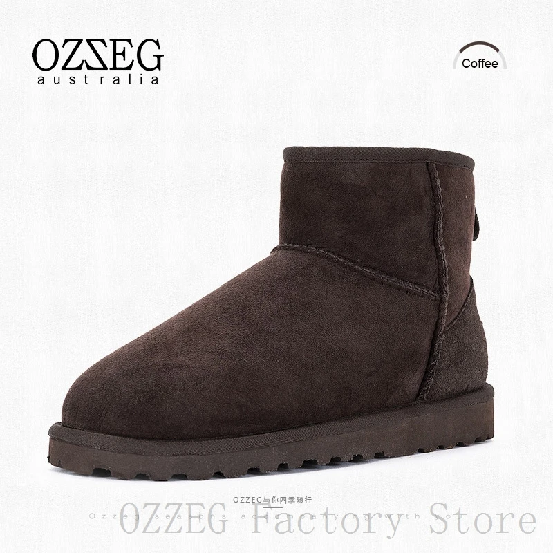 OZZEG; Роскошная брендовая Дизайнерская обувь; женские зимние ботинки на австралийском овечьем меху; ботильоны из натуральной кожи; Розовая обувь; большие размеры 44 - Цвет: Coffee