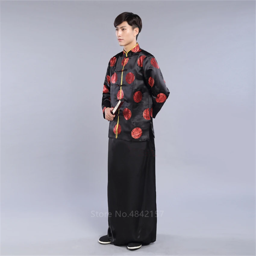 

Traditional Chinese Vintage Clohing Satin Ancient Costume New Year Tang Suit Embroidery Kung Fu Uniform for Men Hanfu