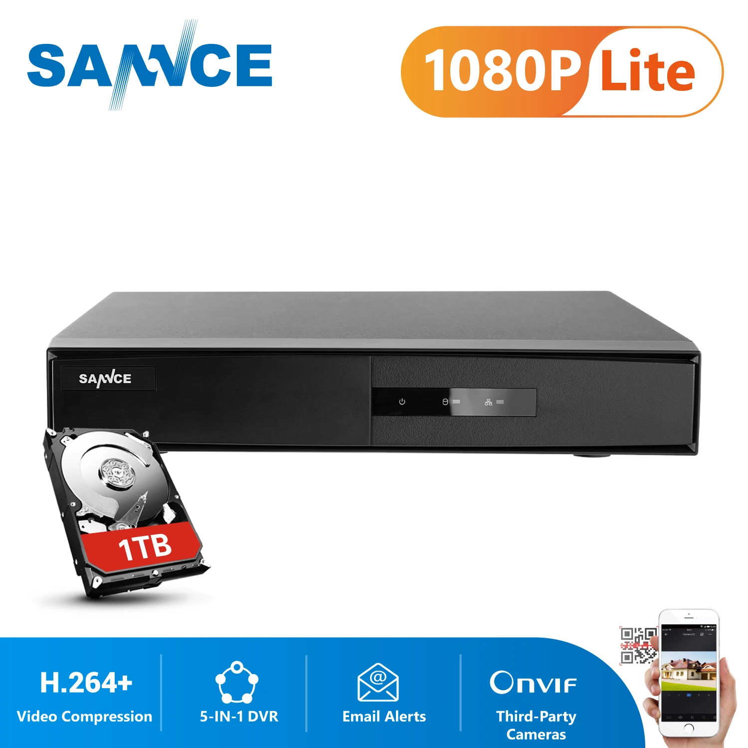 SANNCE 8-канальный цифровой видеорегистратор Full 1080N CCTV DVR H.264 1080P выход 4ch с жестким
