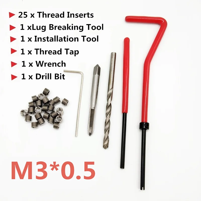 

Insert Threading Tools Kit M3*0.5 Repair Thread Wrench 25pcs Auto Coil