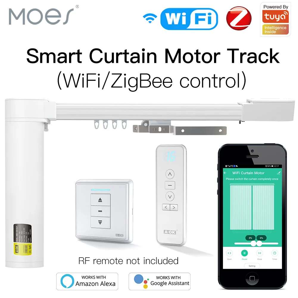 

New Upgraded WiFi ZigBee Tuya Smart Curtain Motor Track Customized System RF Remote Alexa Google Home Multiple Controlling Modes