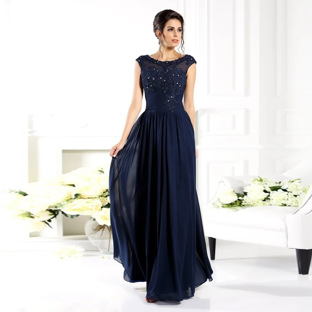 

Элегантное темно-синее длинное платье для матери невесты, женское шифоновое платье на молнии сзади, длиной в Пол, для гостей свадьбы