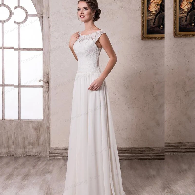 Женское кружевное свадебное платье белое длинное ТРАПЕЦИЕВИДНОЕ ПЛАТЬЕ с