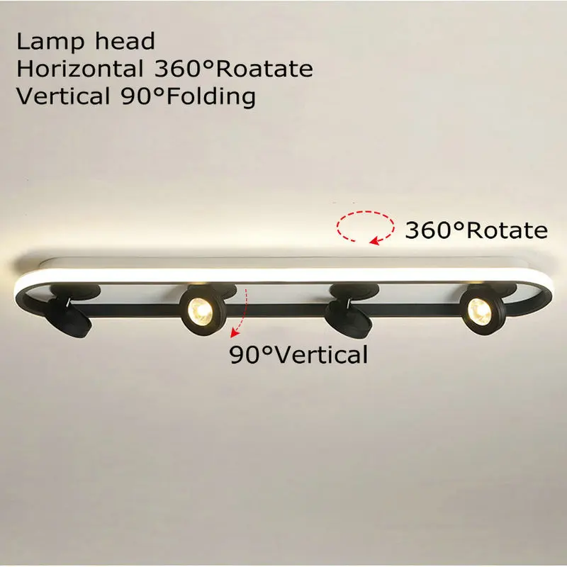 Luces LED modernas para pasillo lámpara de techo, foco giratorio regulable para vestidor, guardarropa, pasillo, larga luz de techo negra