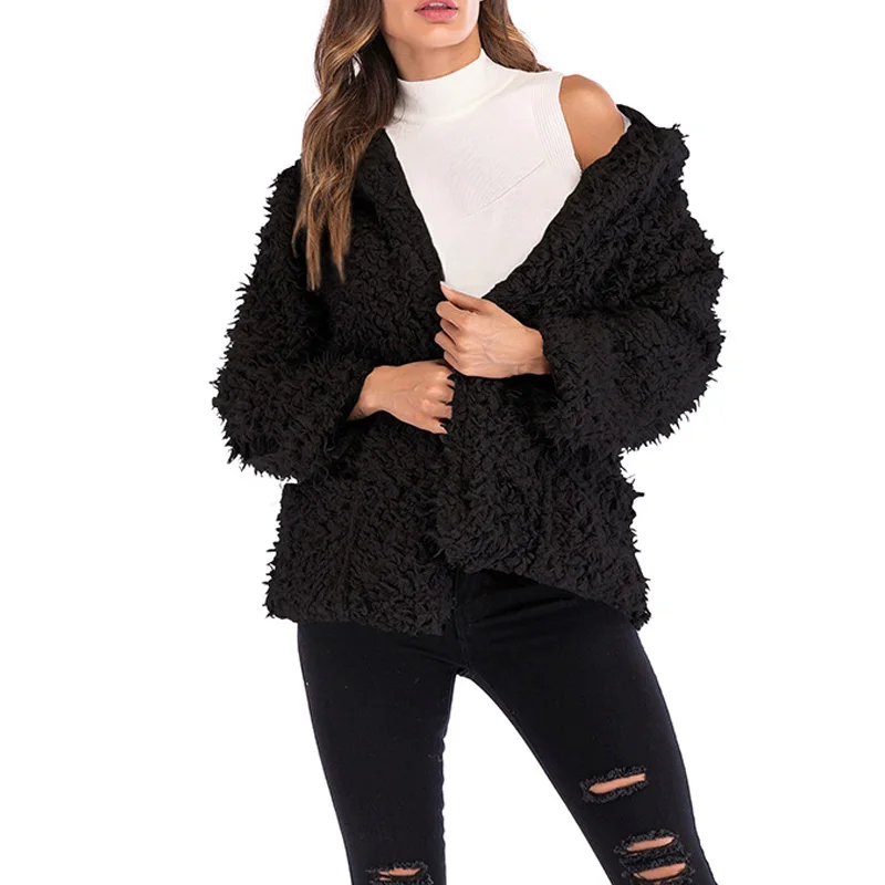 Женское короткое пальто с капюшоном повседневное Свободное длинным рукавом из