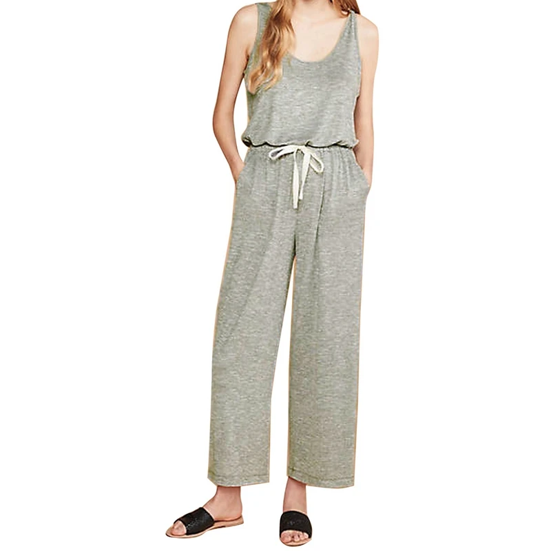 

Women's Fashion Round Neck Vest Lace Casual Female Siamese Straight Pants