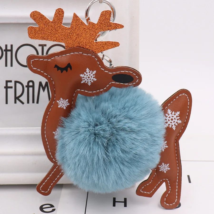 1PCS Christmas Elk Plush Ball Keychains Keyring Bag Purse Handbag Pendant Christmas Gift for New Year Xmas Dinner Party