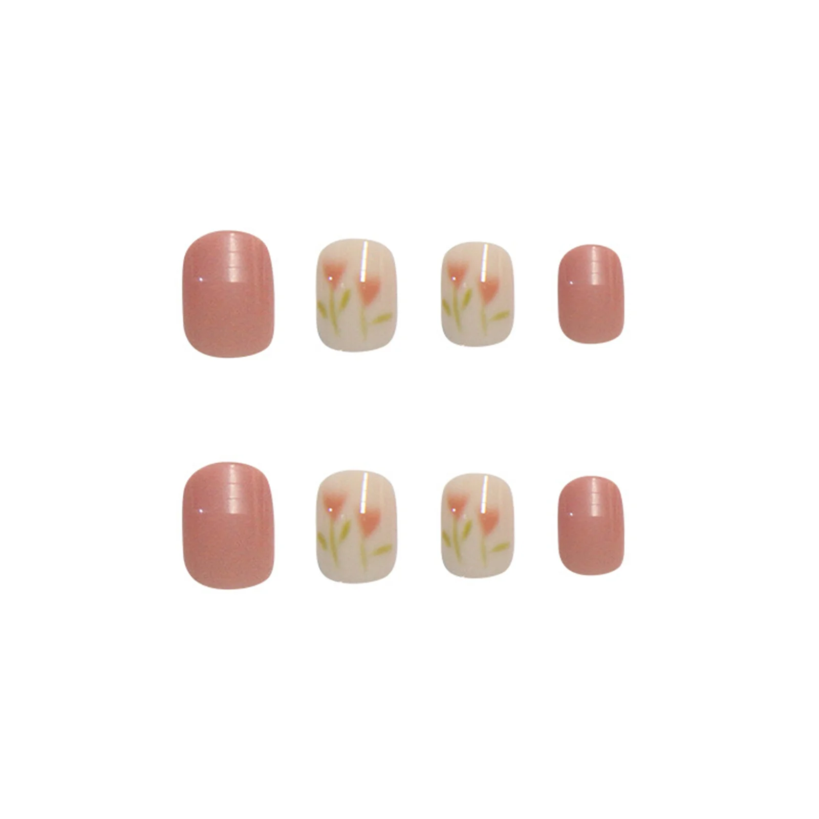 

24pcs Pink Flower Design Wear Short Paragraph Fashion Manicure Patch False Nails Save Time Wearable Nail Patch