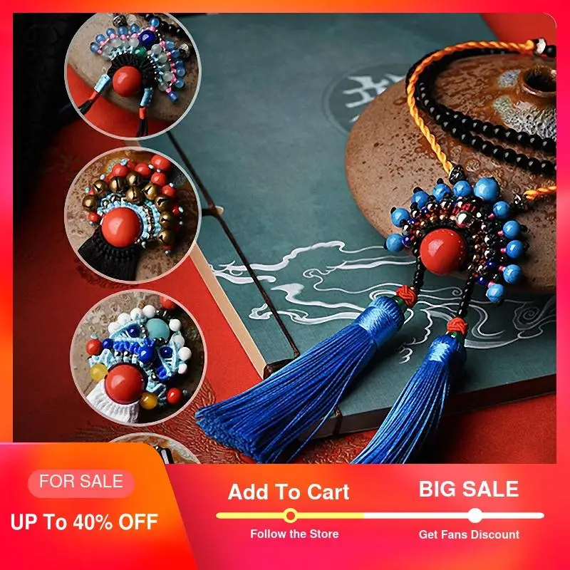 

Classic Long Statement Necklace Women Peking Opera Taseel Necklaces Pendants Vintage Stone Chain Necklace Gift Set Fashion New