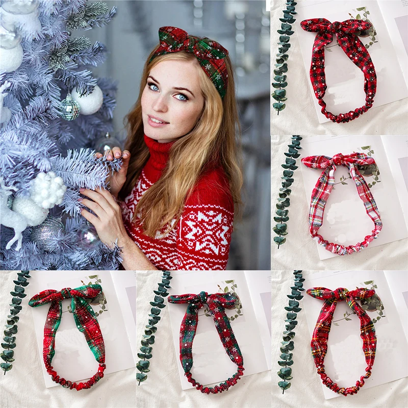 Christmas Rabbit Ears Cross Knotted Elastic Hair Band Printed Headband Accessories Head hoop Headwrap Women Girls Hairband |