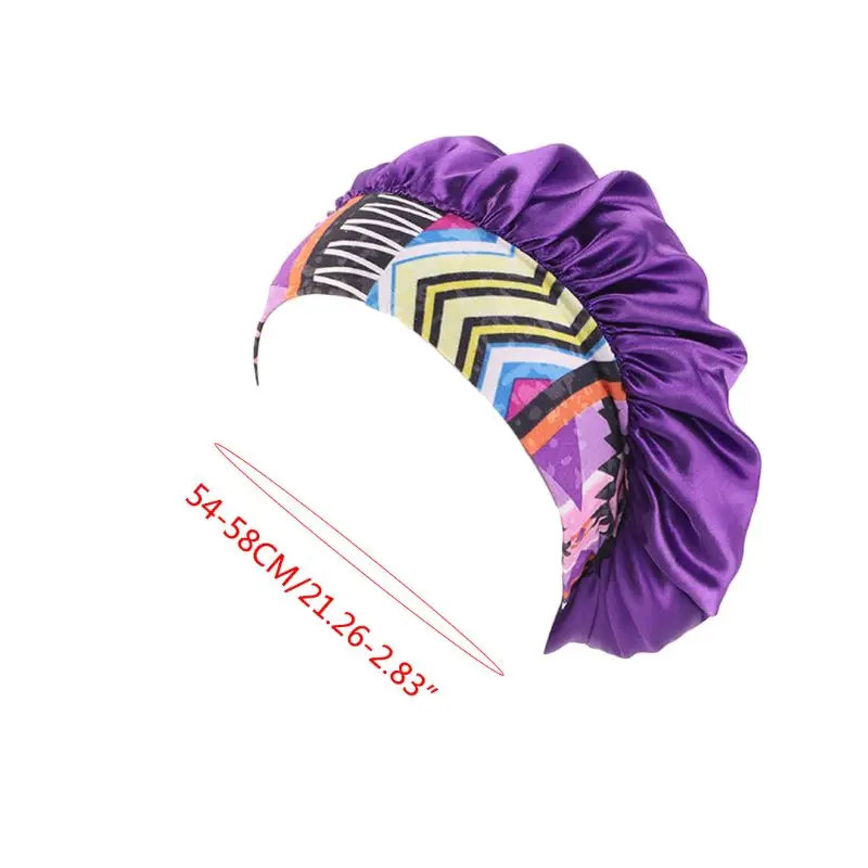 

Women Silky Sleep Bonnet Hat Elastic Wide Band Ethnic Floral Night Chemo Cap