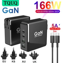 TQUQ GaN 166W Fast Charge Power Adapter, 2port 100W USB C PD 3.0 PPS and 18W QC3.0 QC4+ Quick Charger For Mobile Phone/Laptops