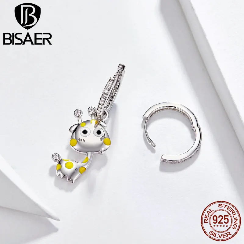 Bisaer, новинка, 925 пробы, серебро, милые жирафы, висячие серьги, асимметричные серьги, модные ювелирные изделия, Brincos, милые подарки, GAE108