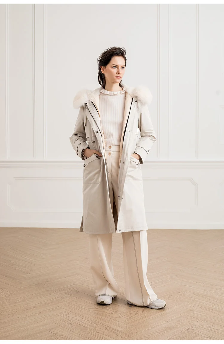 Женская парка с воротником из лисьего меха и подкладкой кроличьего | одежда