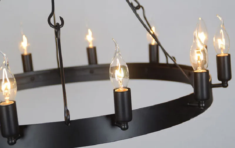 

American Circle Candle Chandelier vintage Round wrought iron E14 Lamps retro For Parlor Garden Home Chandelier lighting PA0151