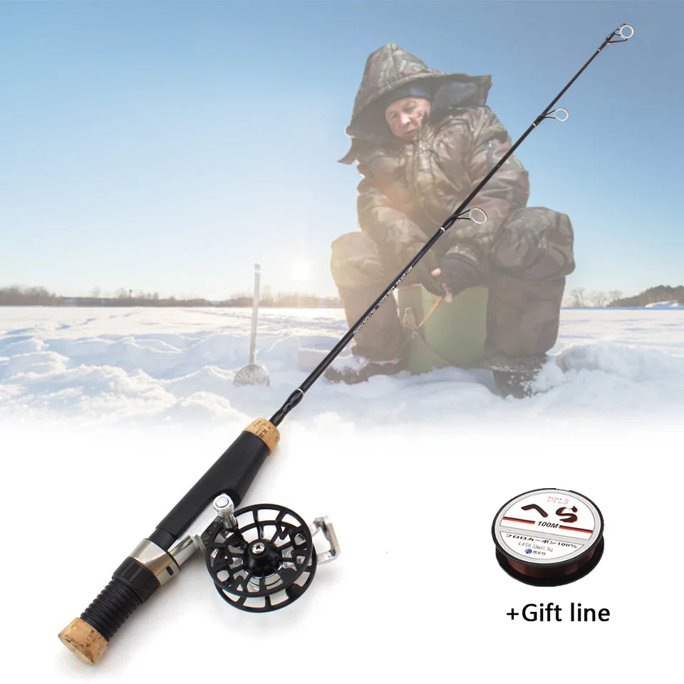 

60cm Winter Ice Fishing Rods and Fishing Reel Superhard Pole Carbon Fiber 1 Section carp Fishing Tackle Free fishing line