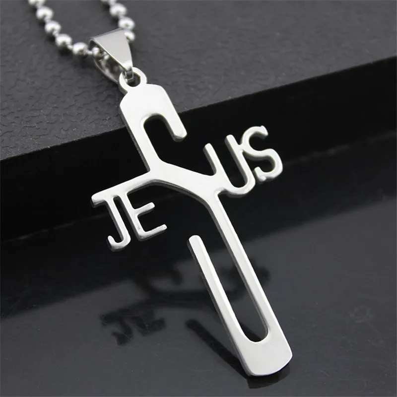 

10PCS stainless steel necklace pendant, personality cross JESUS Jesus necklace sweater chain stainless steel jewelry wholesale