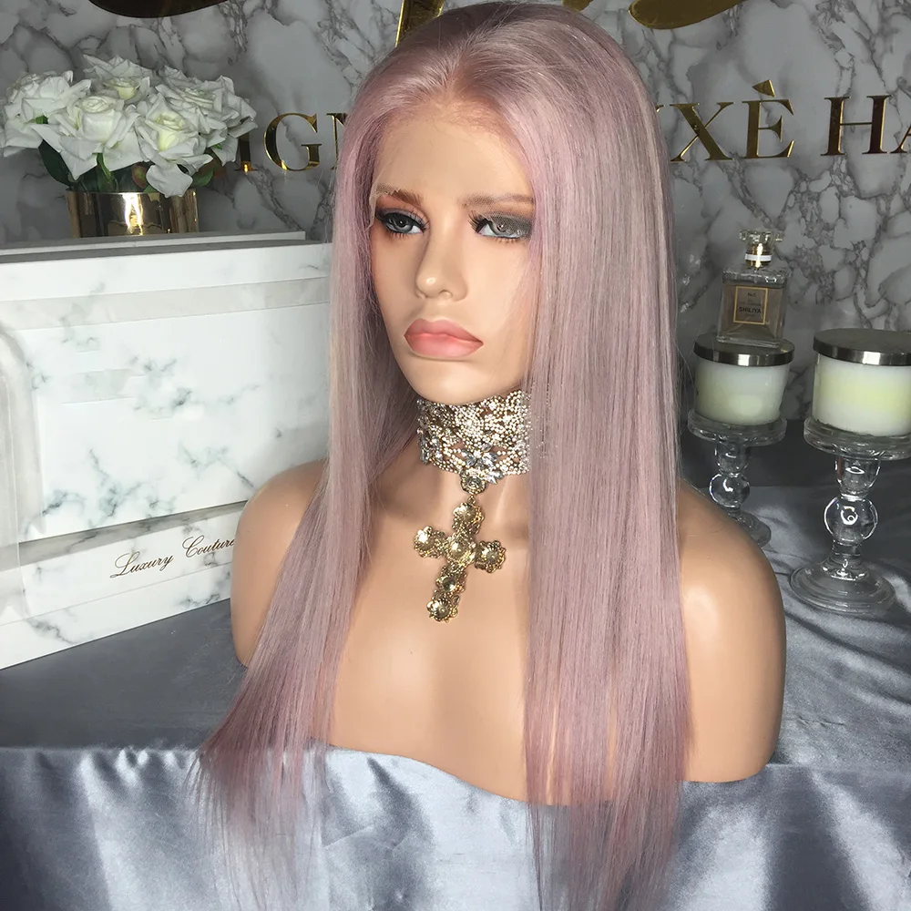JRX Hair пепельно-розовые парики на кружеве парик из человеческих волос с детскими волосами бразильские Длинные прямые парики на кружеве светло-розовые для женщин