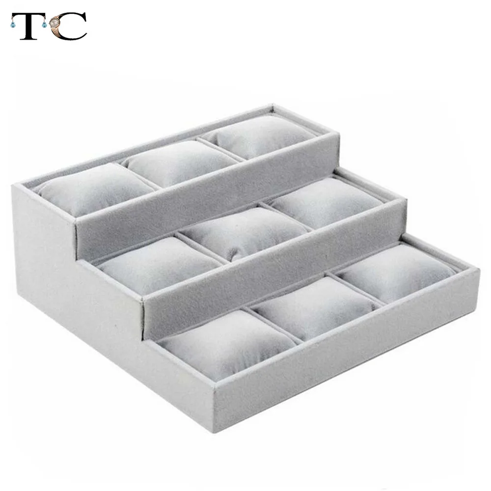 Бархатный 3-слойный браслет держатель для ювелирных изделий с 9 ячейками мягкая