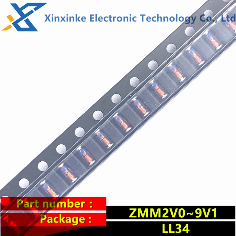 100 шт./партия ZMM2V0 LL34 0,5 Вт 1206 цилиндрический стабилитрон диод 2,2 в 2,4 В 2,7 в 3 в 3,3 В 3,6 В 3,9 В 4,3 в 4,7 в 5,1 В 5,6 В 6,2 В 6,8 в 7,5 в 8,2 В