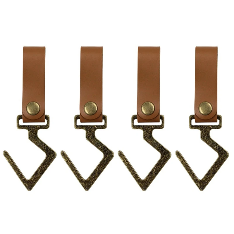 

4 Pcs Outdoor PU Leather Hooks Camping Clothes Hanging Storage Hanger Portable Hiking Hanger Clothes Hook