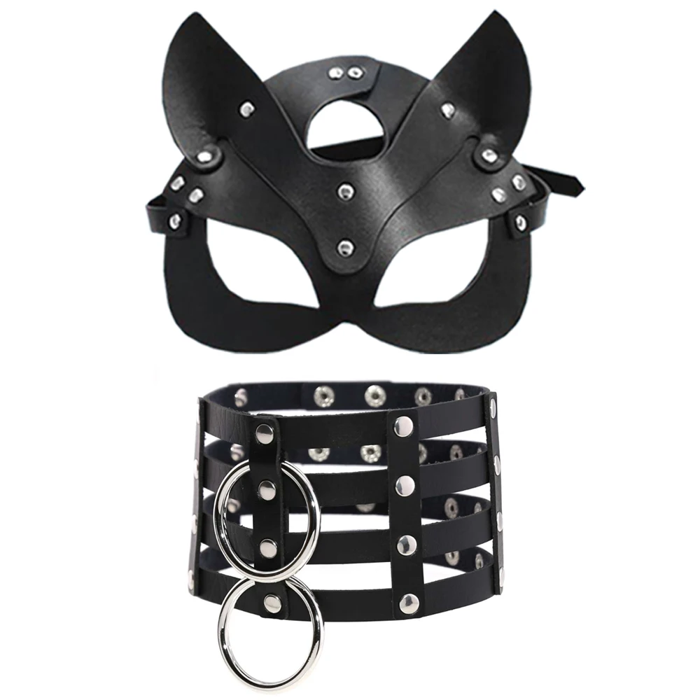 

Сексуальная женская маска и европейский и американский готический ветер 4 ряда кожаной клетки шеи рукав двойной о шеи цепи