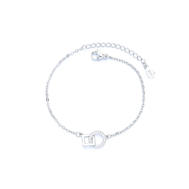 Серебряная цепочка из звеньев циркониевый квадратный круглый очаровательный