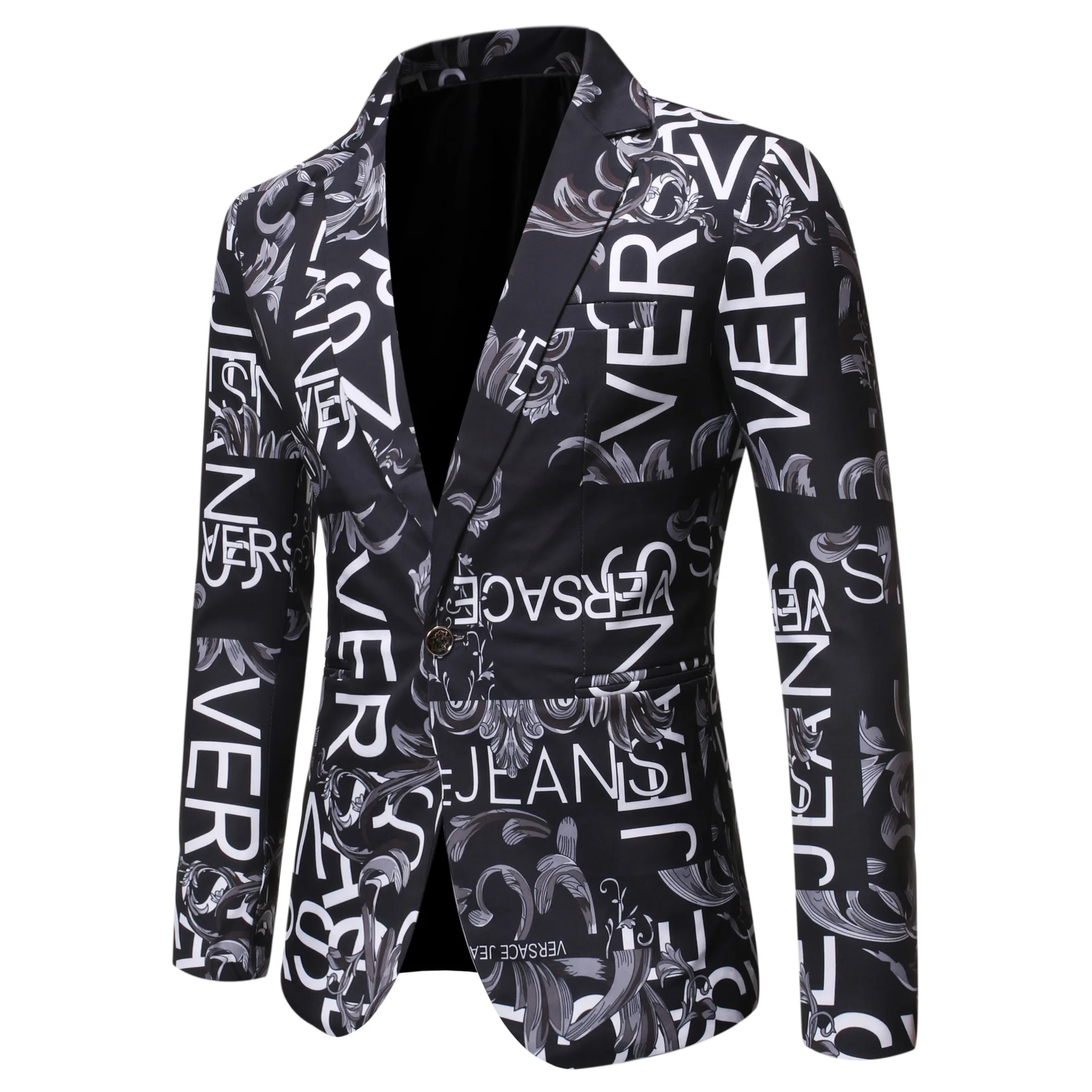 

Brand Suit Jacket Fashion Print Men Blazer Best Selling Slim Fit Casual Blazer Homme Coat Hip Hop Singer Flower Blazer