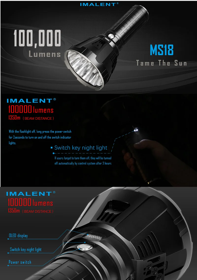 IMALENT MS18 18 x XHP70 100000 люмен 8 режимов высокой яркости светодиодный фонарь для кемпинга, охоты, портативный водонепроницаемый фонарь