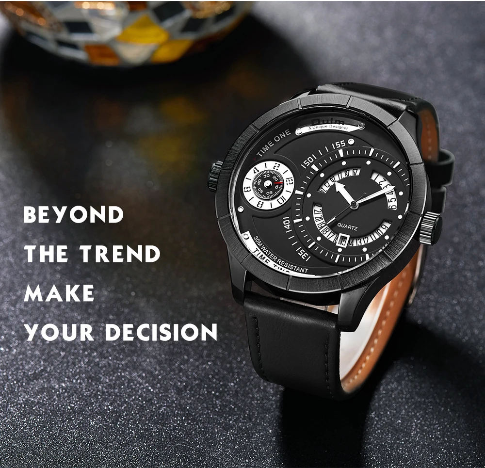 OULM Винтаж кварцевые часы Для мужчин с двумя часовыми поясами пилота деревянный