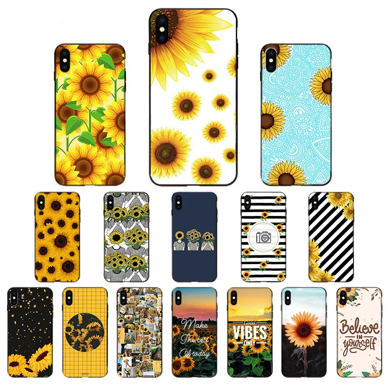 

Sunflower Art Pattern Design Capa Back Shell For iPhone 11 11Pro max 5 5S SE SE2020 6 7 8 6s Plus X XR XS Max Soft Phone Cases