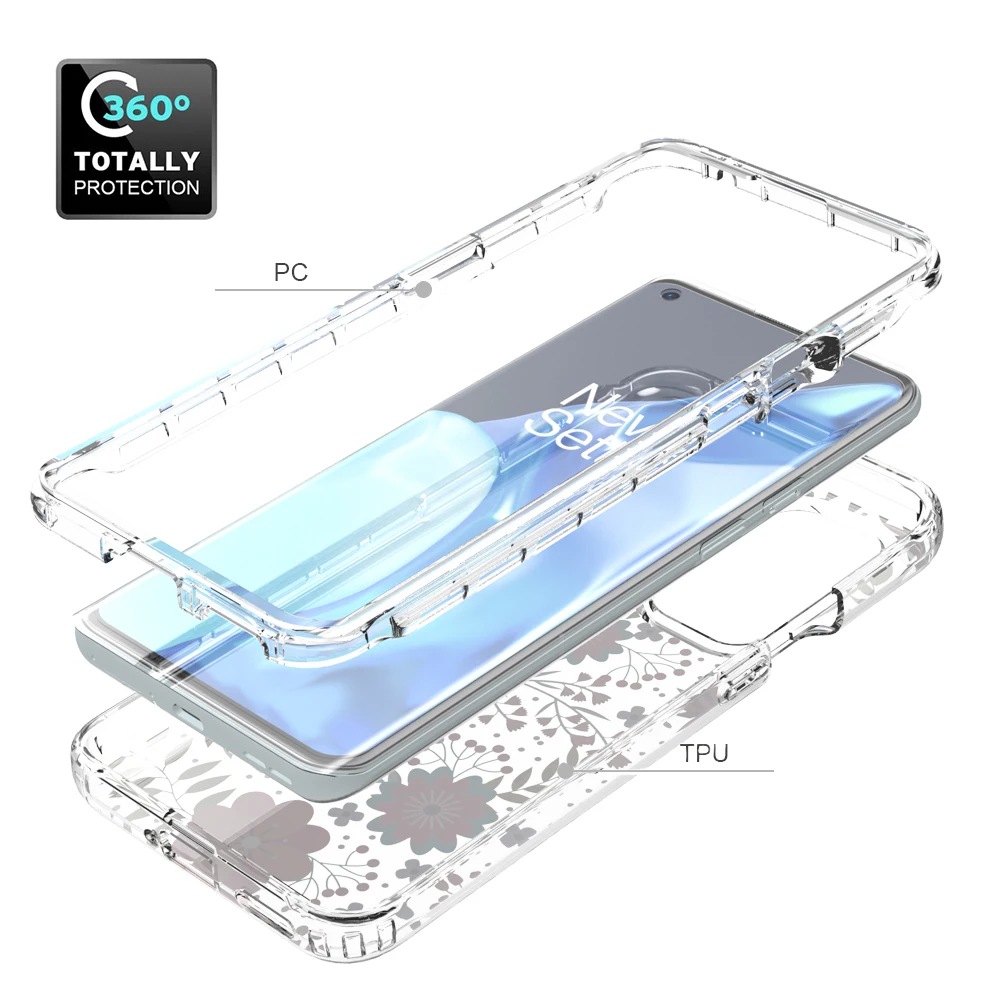 dual layer drop protection butterfly leaf floral phone case for oneplus 9 pro n10 5g n100 shockproof clear soft back cover shell free global shipping