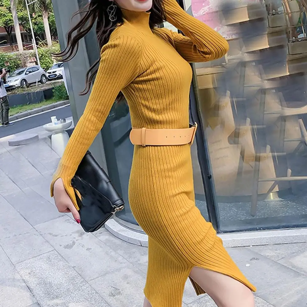 Женское длинное платье-свитер повседневное однотонное свободное элегантное