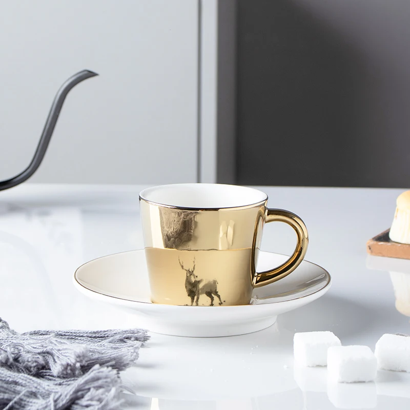 

Nordic Luxury Cup Creative High Quality Ceramic Coffee Saucer Set Gold Rim Utensil Cup Tazas Cafe Kitchen Drinkware DB60BD