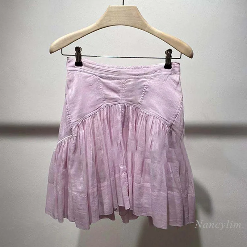 

Mini Skirt Women 2021 Summer Autumn New Pure Color Pleated High Waist Skirts Lady Jupe Nancylim