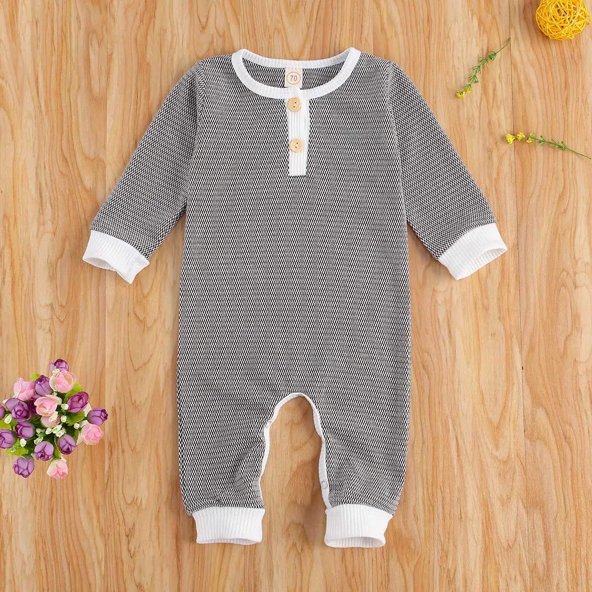

2020 Newborn Babys Long Sleeve Romper Autumn Fashion Solid Color Round Neck One Piece Long Pants 0-18M