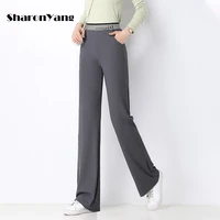 summer womens ice silk pants elasticity high waisted pants wide leg slacks large size white long trousers thin