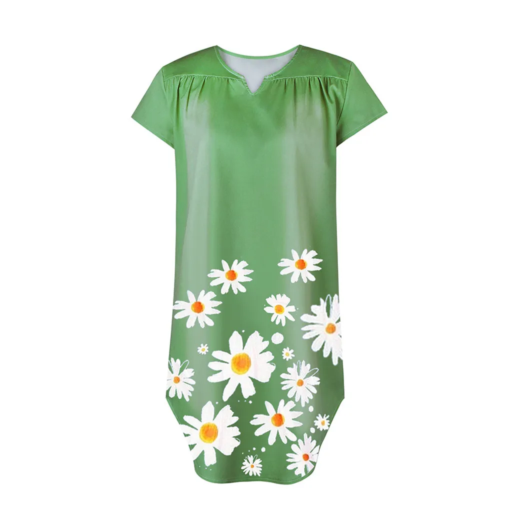 Модное джинсовое женское платье с v образным вырезом прямое цветочным принтом