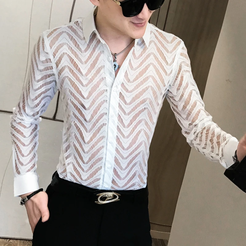 Рубашка Camisa hombre, простроченная полосатая рубашка, прозрачная рубашка для мужчин, Chemise Homme Marque, роскошная летняя рубашка с короткими рукавами