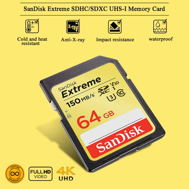 100% Original SanDisk Extreme PLUS SD Card 150MB/s 128GB 64GB 32GB cate sd for Cameras SDHC SDXC U3 Memory Cards Class 10