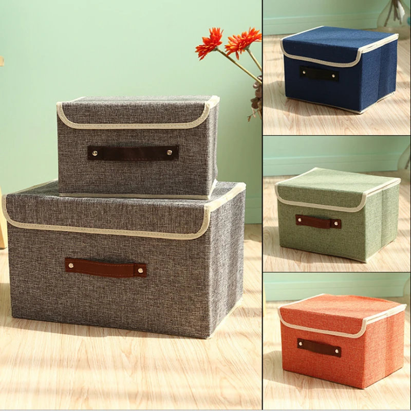 

Cotton Linen Storage Box With Lid Folding Cabinet Clothes Organizer Kids Toys Snacks Sundries Storage Basket Laundry Basket