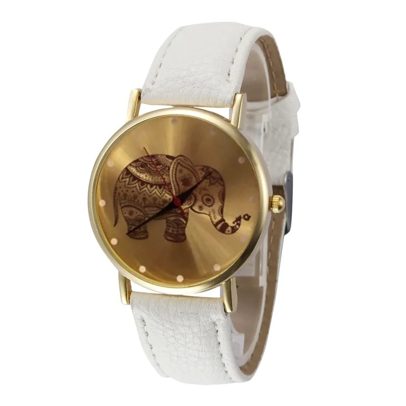 Модные милые женские часы с золотым Рисунком Слона кожаный ремешок кварцевые