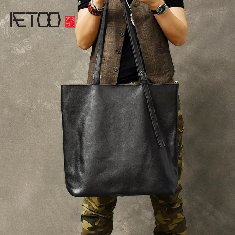 

Мужская кожаная сумка AETOO, вместительная сумка через плечо