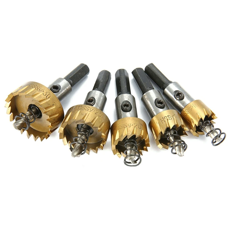 

5-Piece Steel Hole Opener, Titanium-Plated Stainless Steel Serrated, Aluminum Alloy Iron Plate Drill Bit Set CNIM Hot