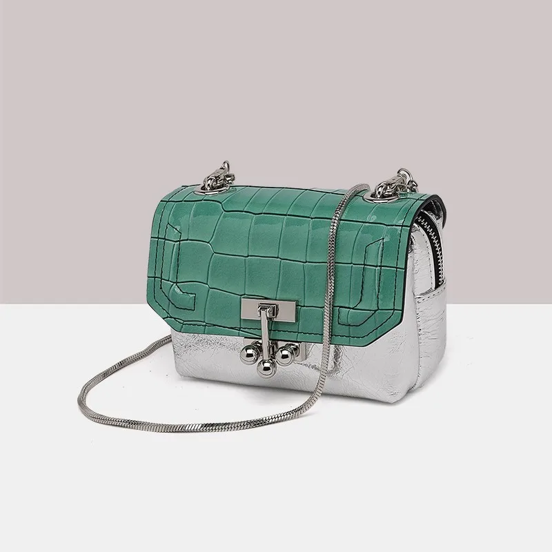 

Chain Mixed Colors Ladies Genuine Leather Shoulder Bag Hasp Panelled Womens Fashion Small Packing Slung Crossbody Bags Flaps