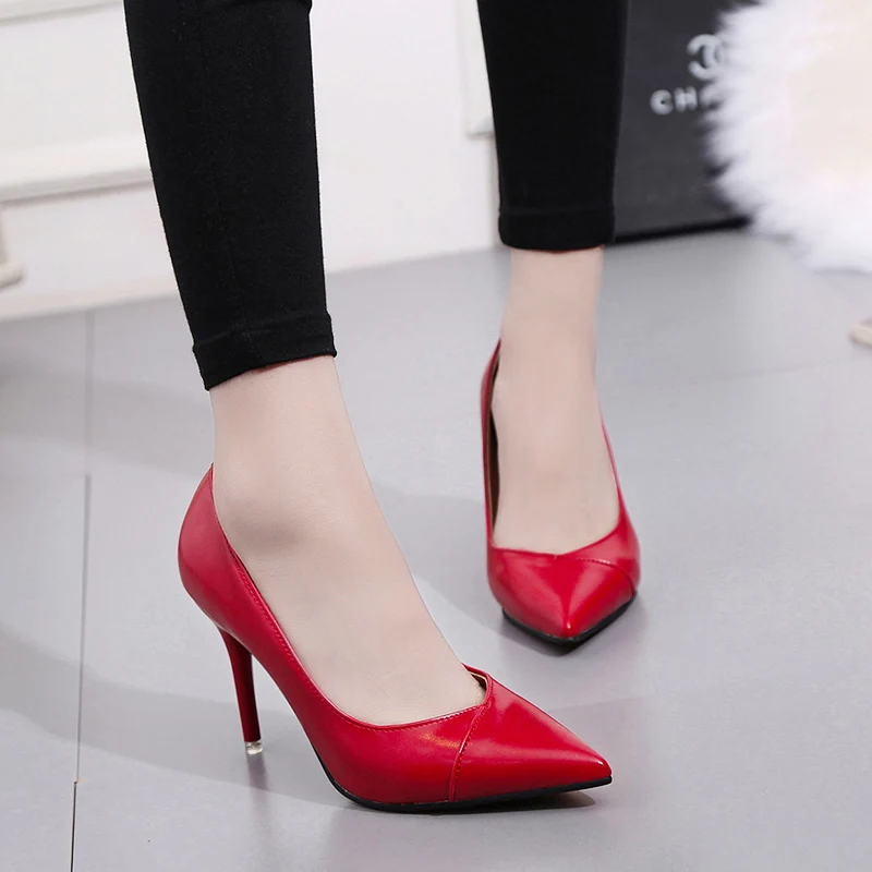 Women Dress Shoes High Heels Boat Pointed Toe Pumps Black Thick Basic Pump Spring Female Office Work Shoe C9095 | Обувь