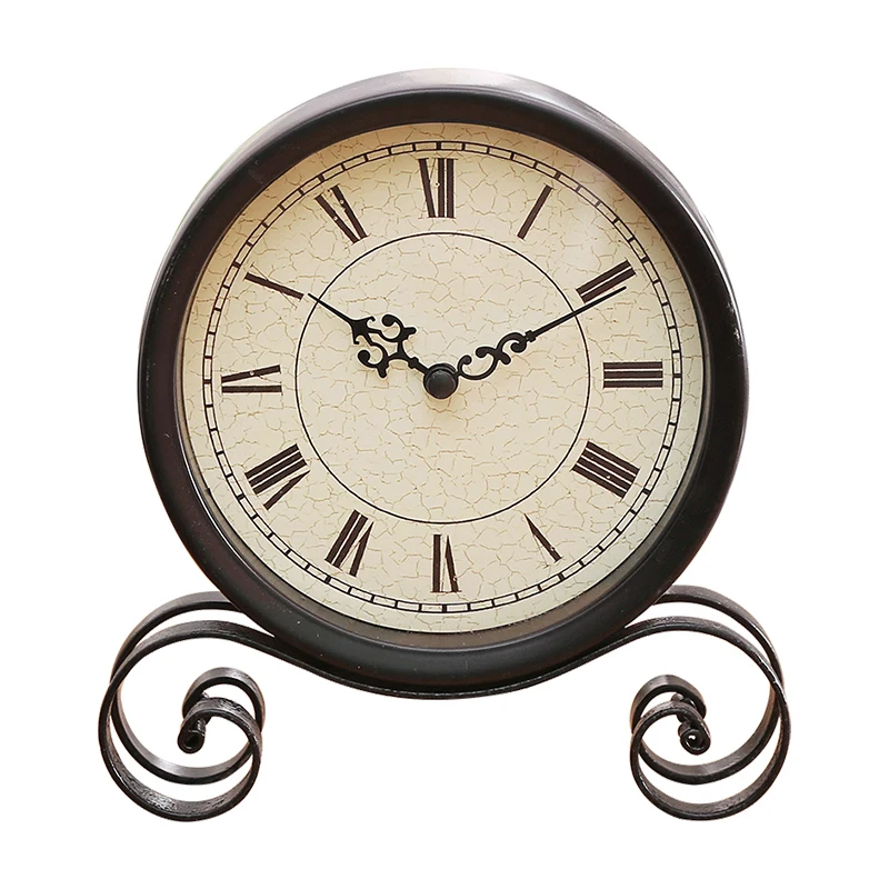 Европейские винтажные черные настольные металлические часы круглые в стиле