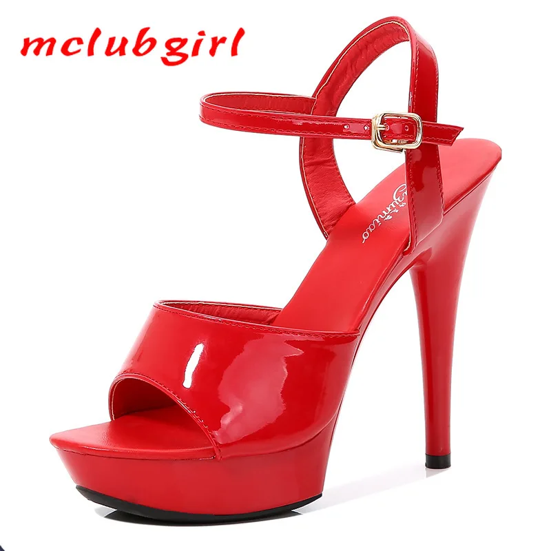 

Mclubgirl New Pure-color Summer Fashion Fashion Round-head With Red Sexy High-heeled Sandals With A Line Of Sandal Women LFD